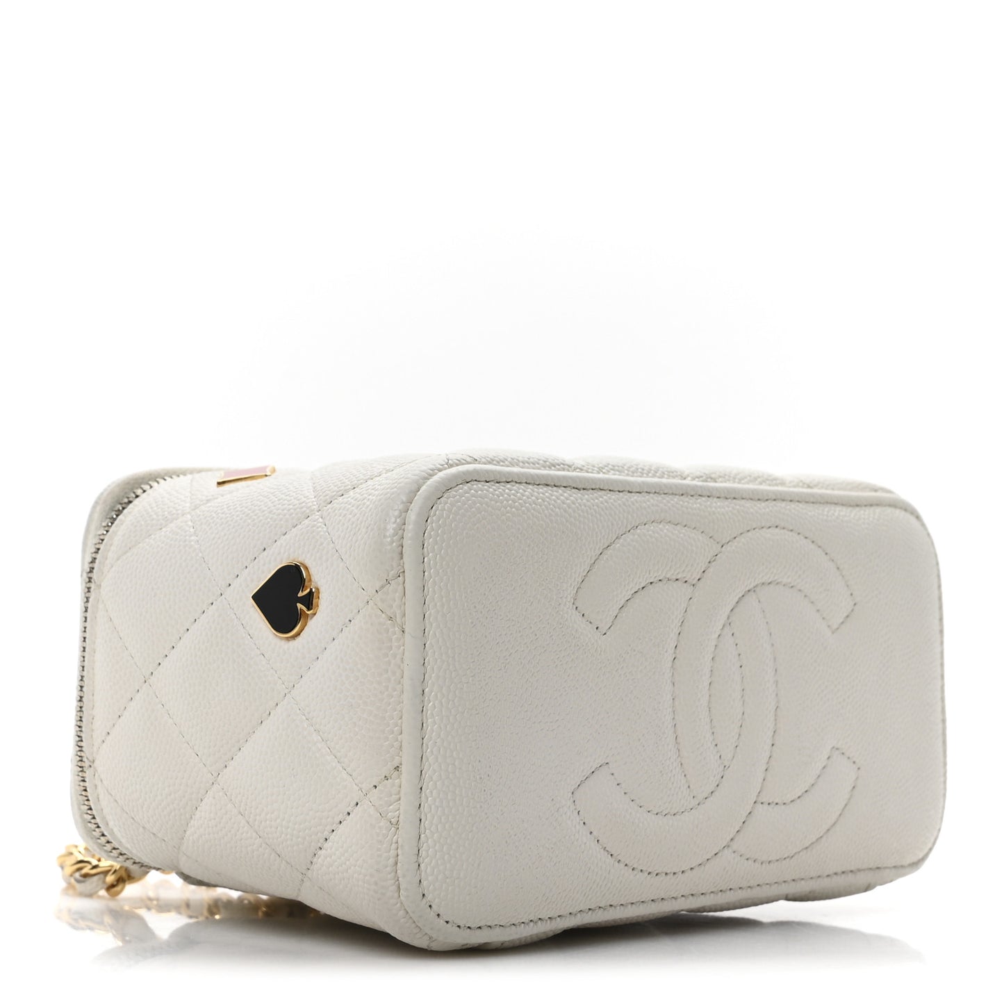 Caviar Quilted Enamel Coco Casino Small Vanity Case With Chain White White