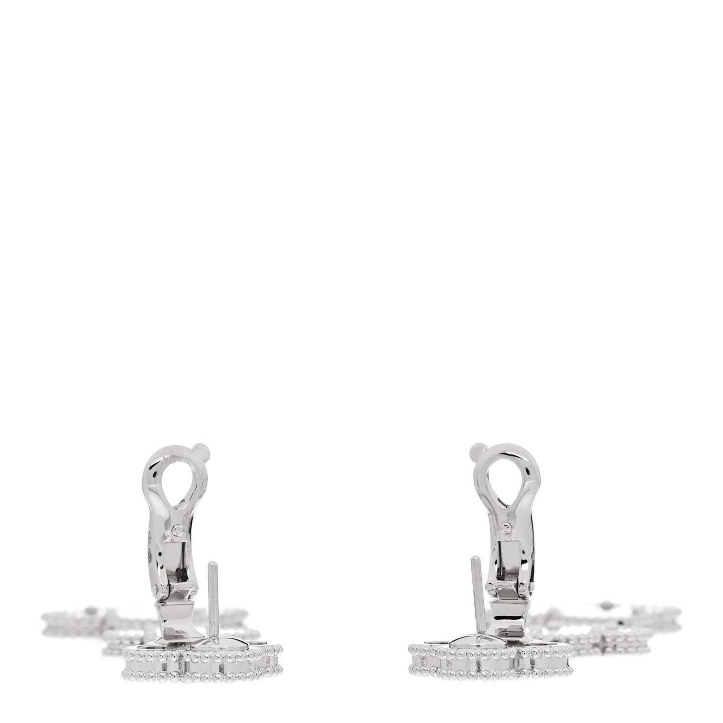 18K White Gold Mother of Pearl Chalcedony 3 Motifs Magic Alhambra Earrings