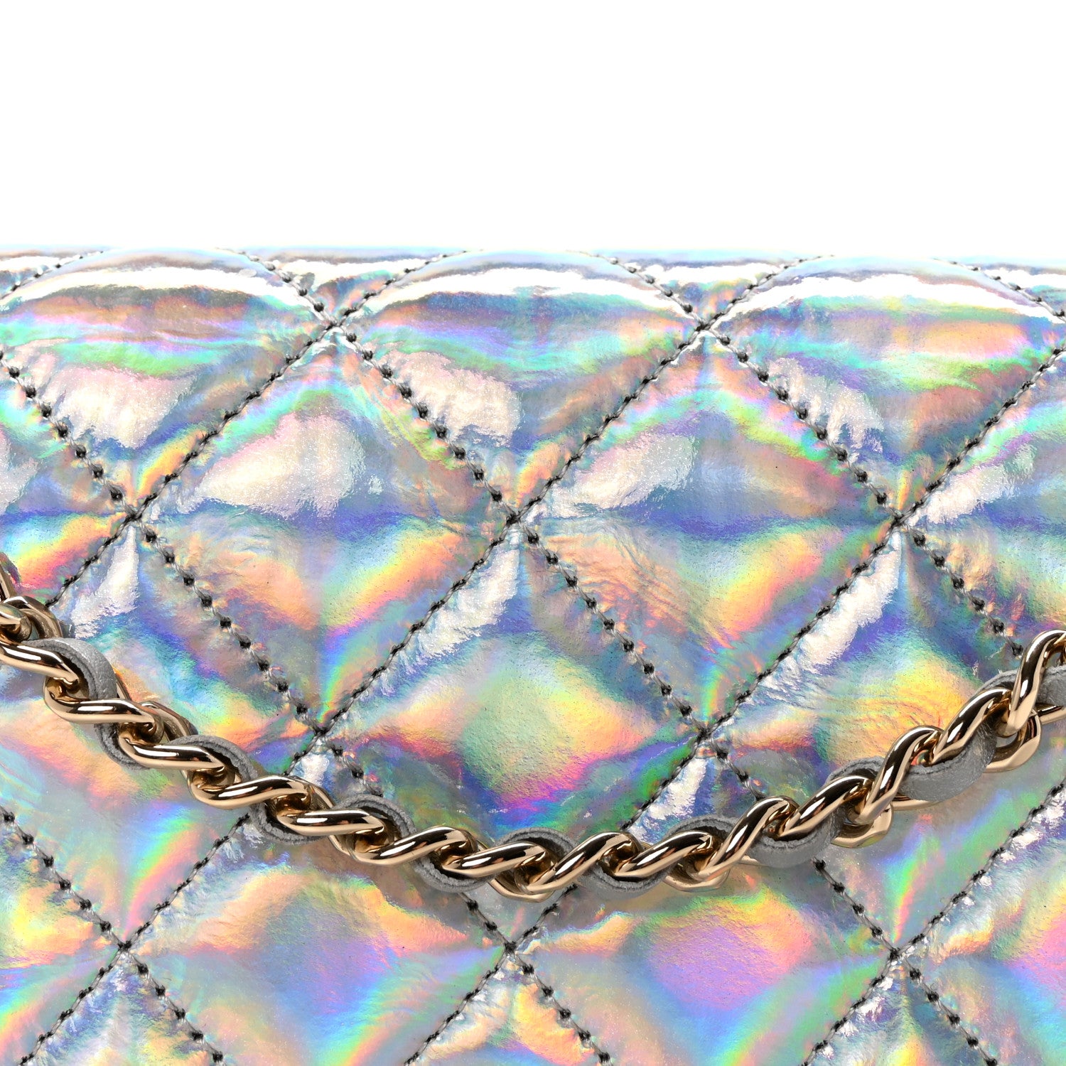 Chanel Iridescent Goatskin Quilted Wallet On Chain WOC Silver 9 of 12