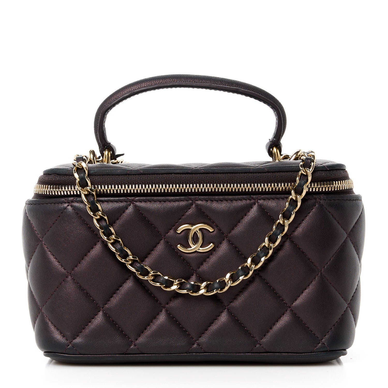Chanel Iridescent Lambskin Quilted Small Top Handle Vanity Case With Chain Burgundy 1 of 16