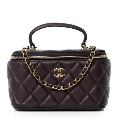 Chanel Iridescent Lambskin Quilted Small Top Handle Vanity Case With Chain Burgundy 1 of 16