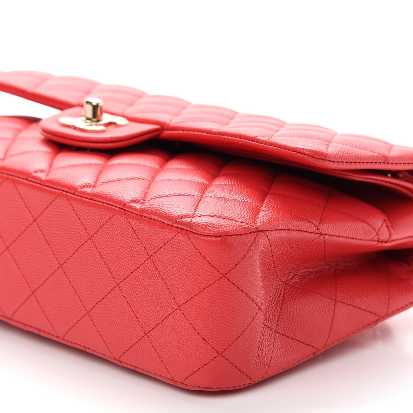 Caviar Quilted Medium Double Flap Red