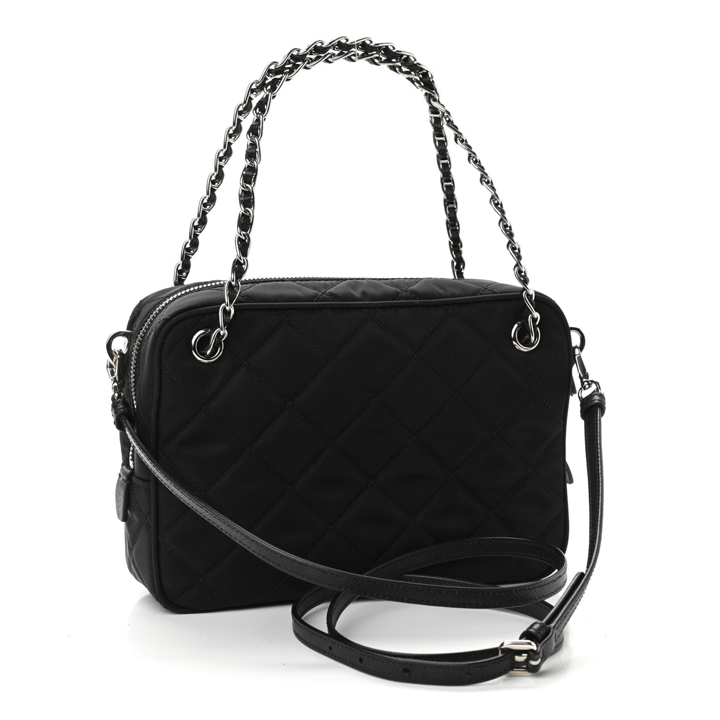 Nylon Tessuto Impuntu Quilted Crossbody Bag Black