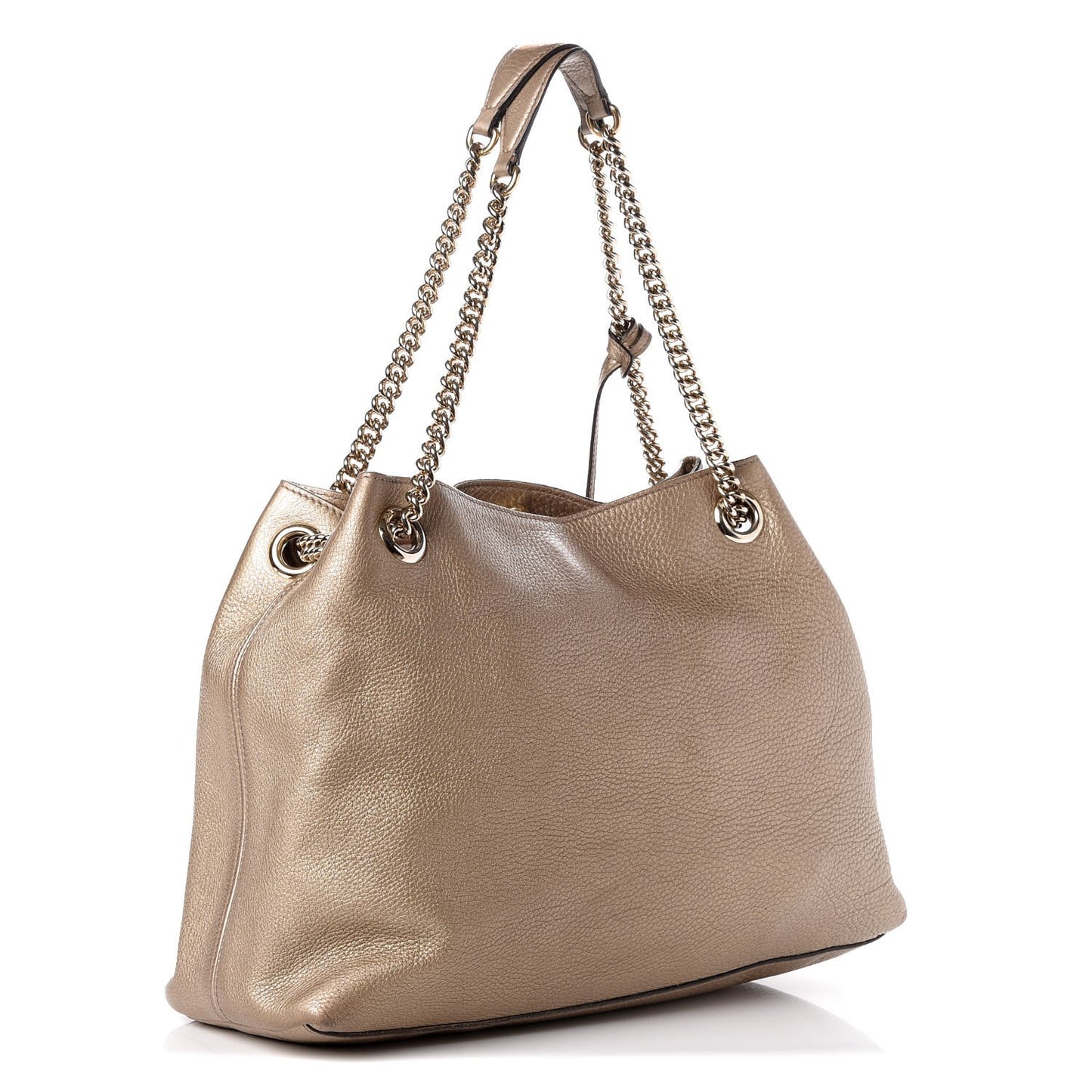 Metallic Pebbled Calfskin Medium Soho Chain Shoulder Bag Golden Beige