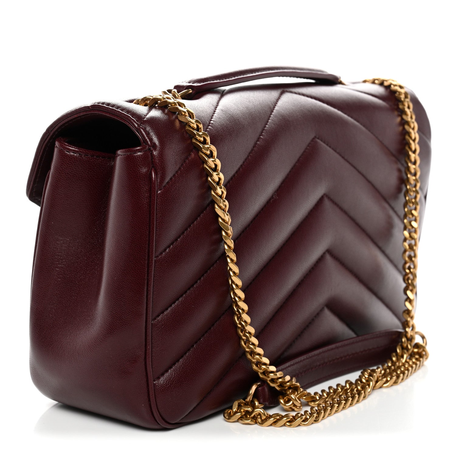 Saint Laurent Lambskin Chevron Quilted Medium LouLou Rouge Cabernet 4 of 11