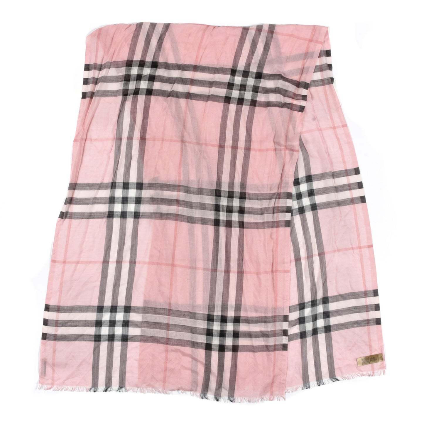 Wool Silk Gauze Giant Check Scarf Alabaster Pink