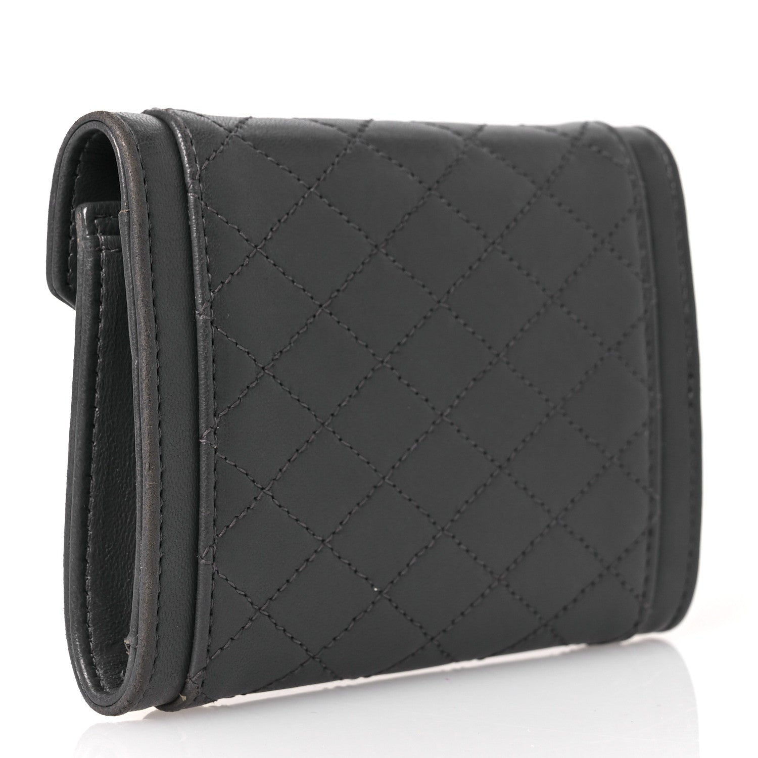 Saint Laurent Lambskin Quilted Monogram Gaby Small Envelope Wallet Fog 3 of 15