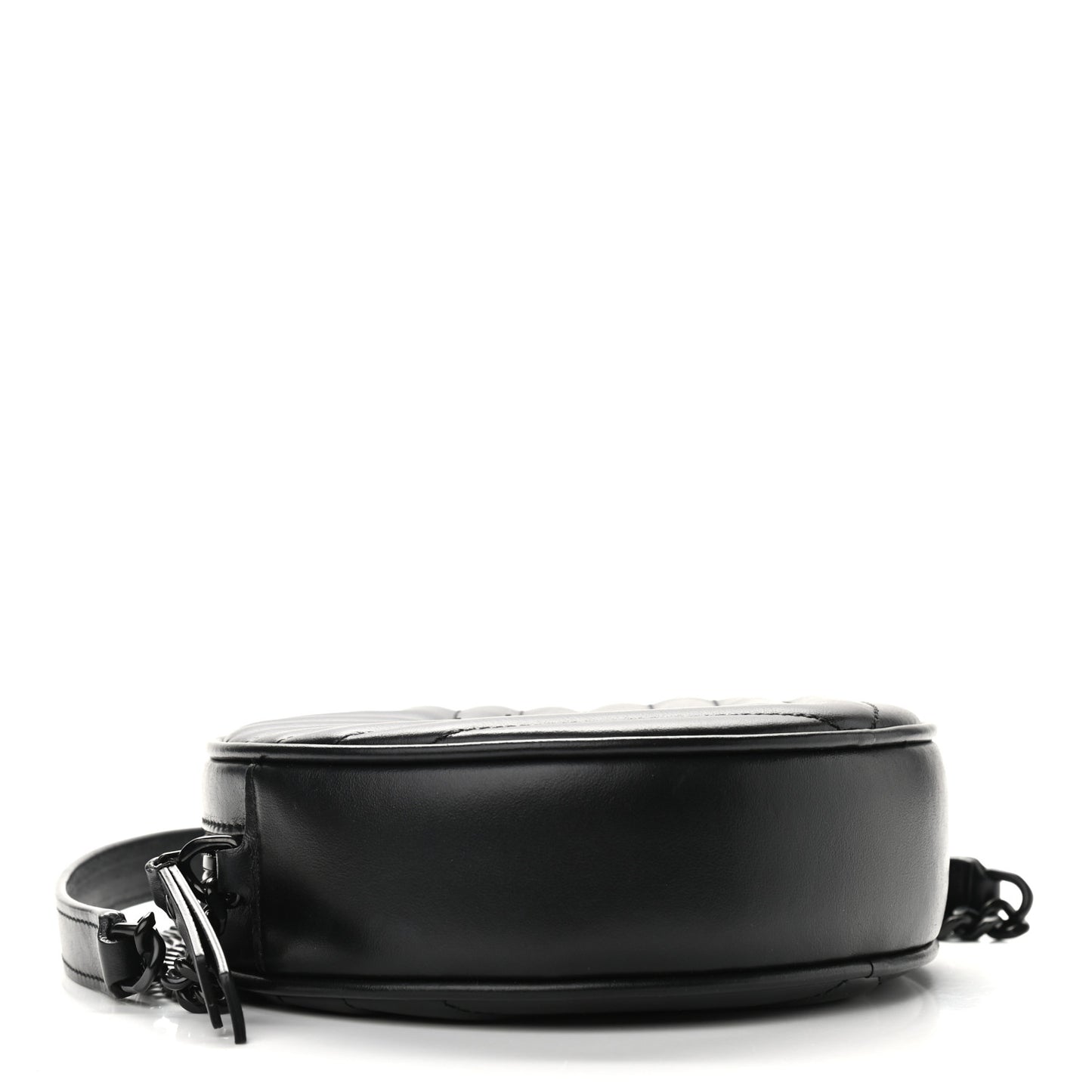 Calfskin Matelasse Chevron Round Vinyle Camera Bag Black