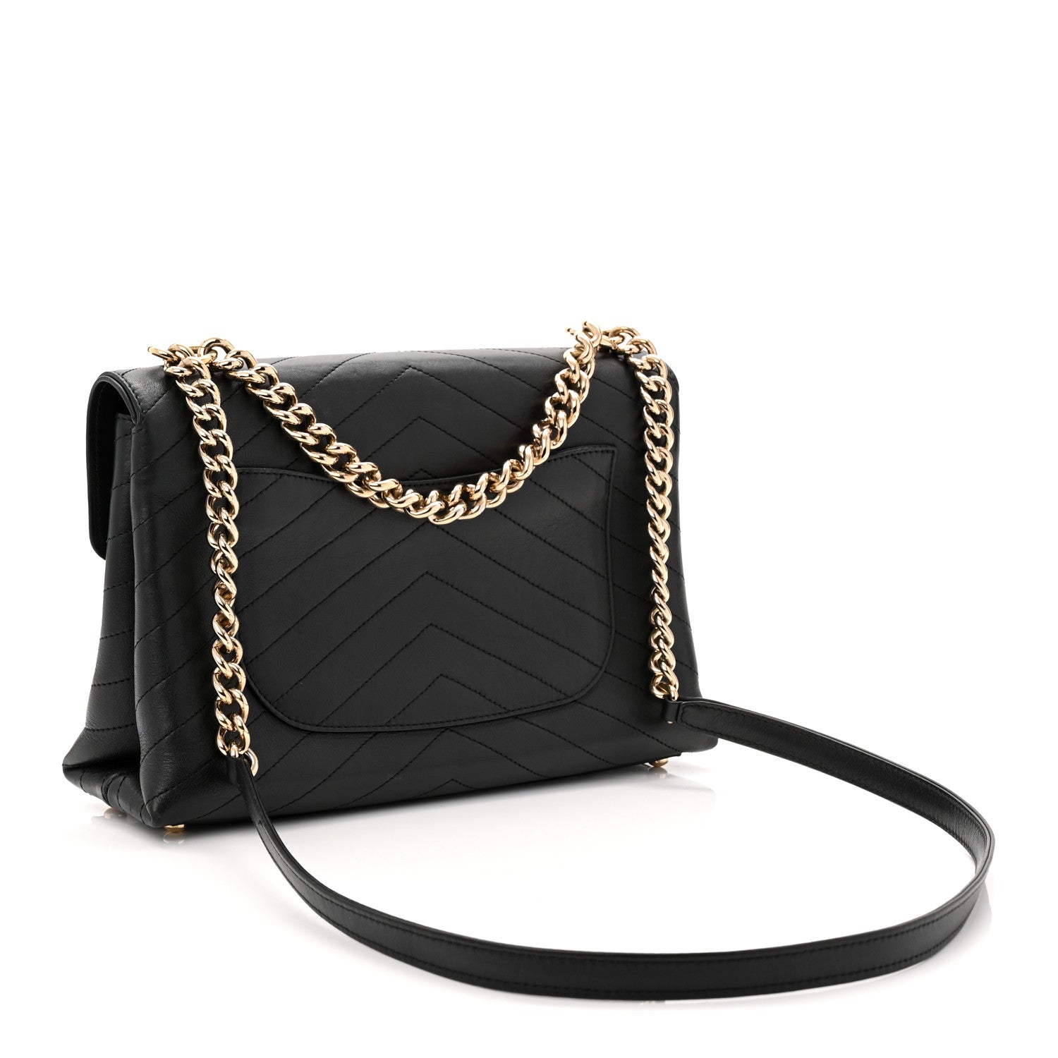 Chanel Calfskin Chevron Stitched Medium Coco Flap Bag Black 3 of 11