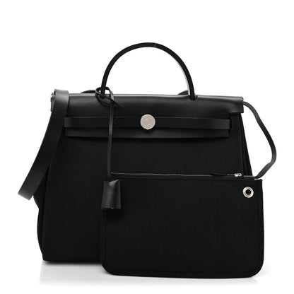 Hermes Military Toile Vache Hunter Herbag Zip Retourne 31 PM Black 3 of 13