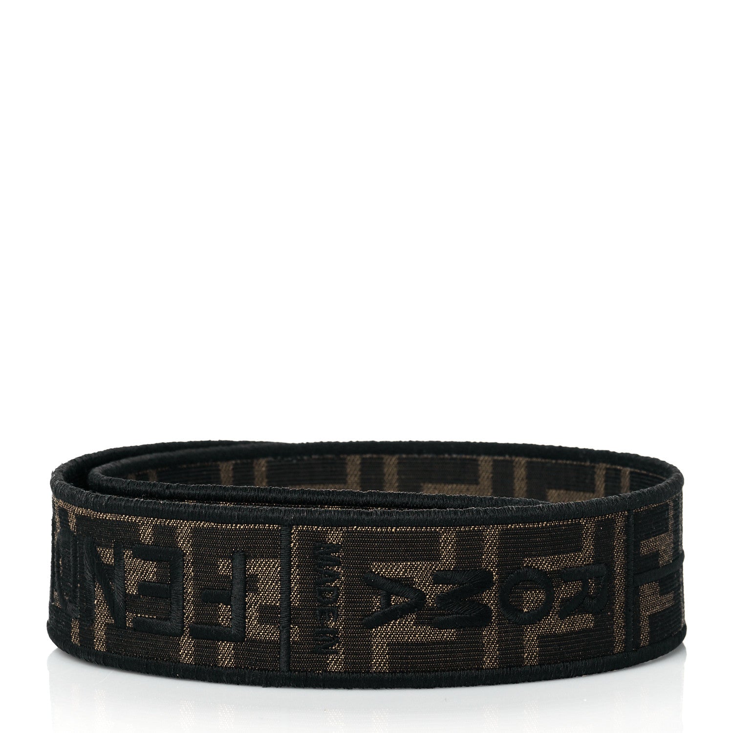 Fendi Fabric Jacquard FF 1974 Logo Threaded Edge Strap You Tobacco Moro Black 2 of 6