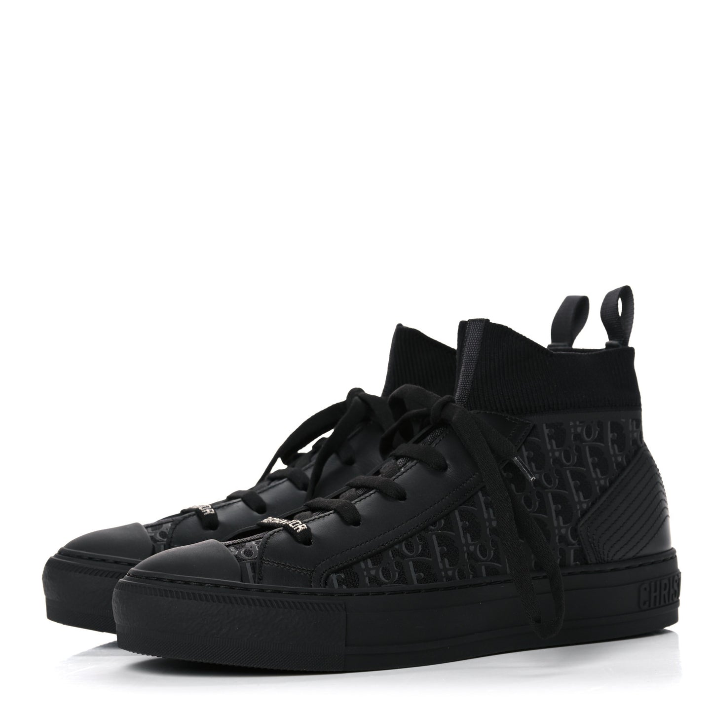 Technical Canvas Mesh Calfskin Womens Oblique Walk'n Dior High Top Sneakers 38.5 Black Blue