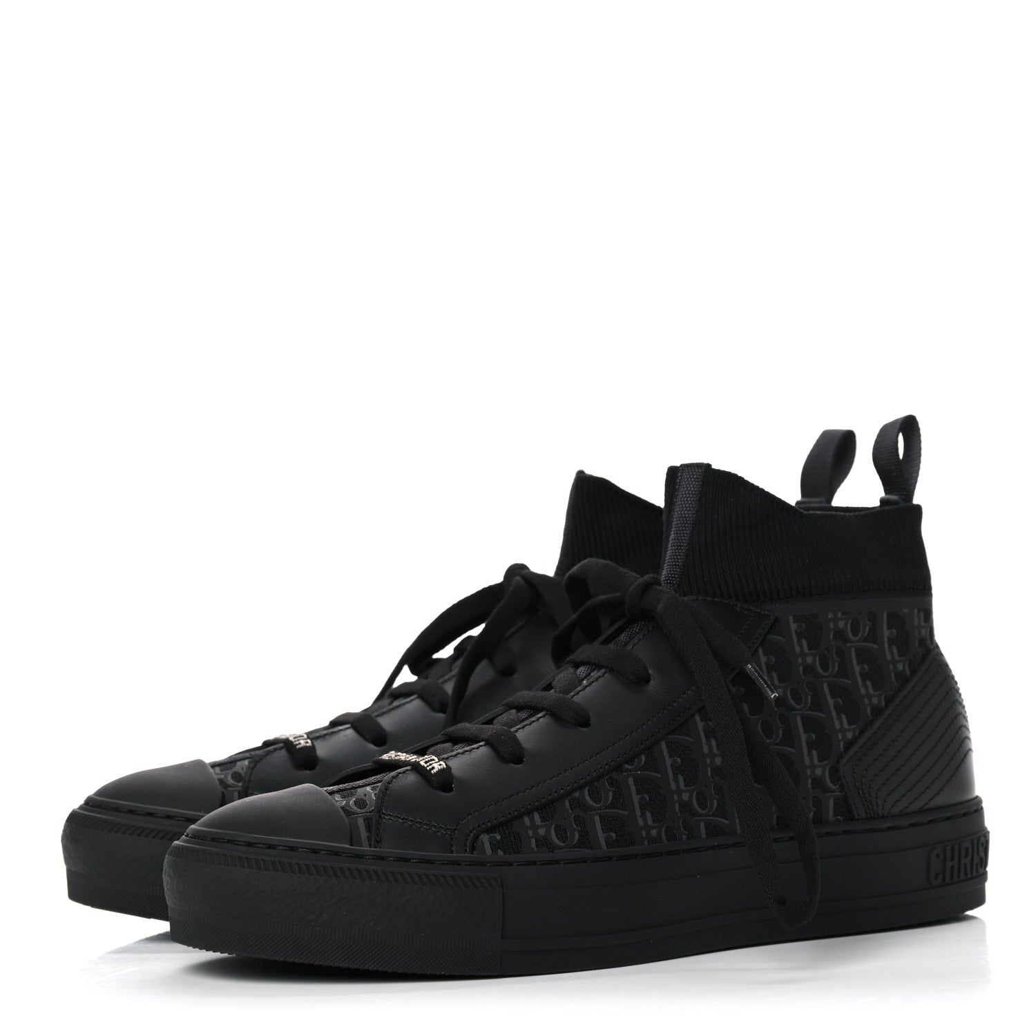 Christian Dior Technical Canvas Mesh Calfskin Womens Oblique Walk'n Dior High Top Sneakers 38.5 Black Blue 3 of 9
