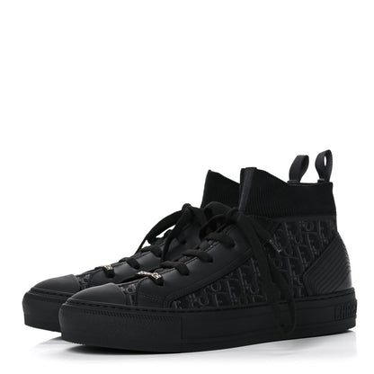 Christian Dior Technical Canvas Mesh Calfskin Womens Oblique Walk'n Dior High Top Sneakers 38.5 Black Blue 3 of 9