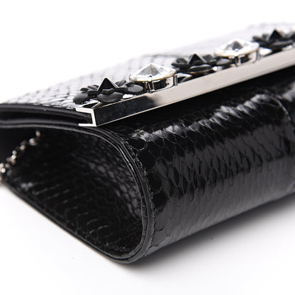 Fendi Snakeskin Crystal Flowerland Studded Mini Rush Clutch Black 7 of 10