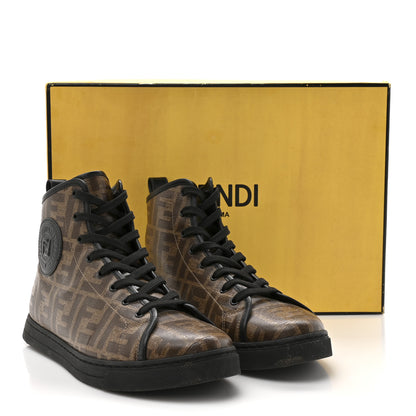 Fendi Glazed Fabric FF 1974 Stamp Patch High Top Sneakers 37.5 Mogano Panna Black 10 of 10