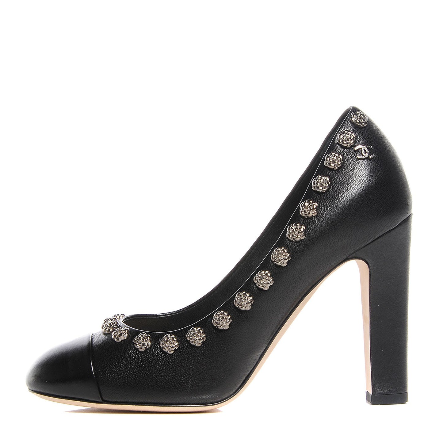 Lambskin Cap Toe Camellia Pumps Black 36