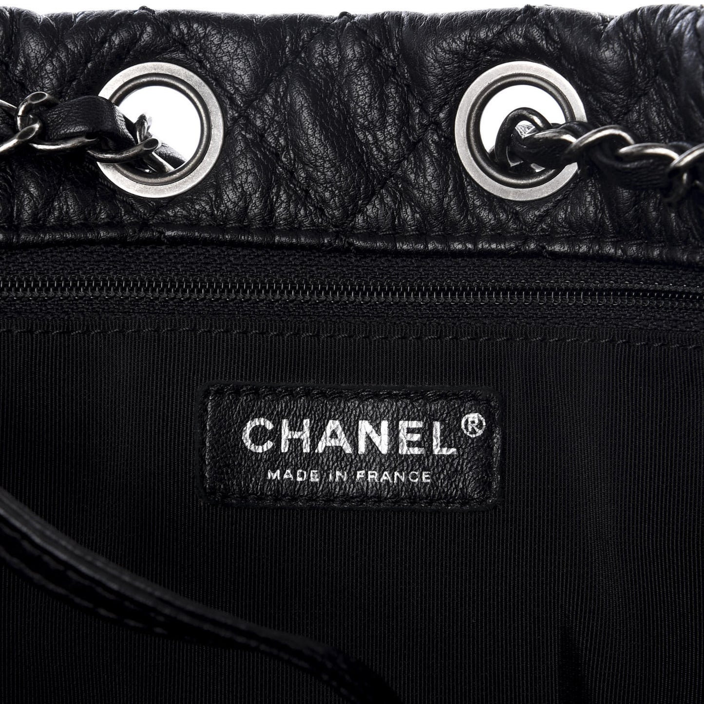 Goatskin Suede Calfskin Quilted Patchwork Drawstring Bag Black