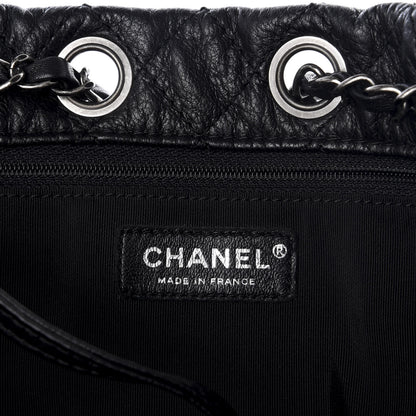Chanel Goatskin Suede Calfskin Quilted Patchwork Drawstring Bag Black 5 of 9