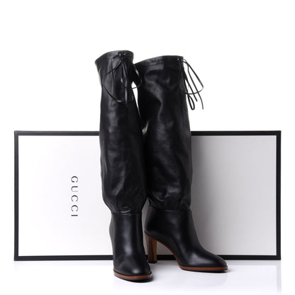 Gucci Deauville Calfskin Cinched Knee High Boots 34.5 Black 9 of 9