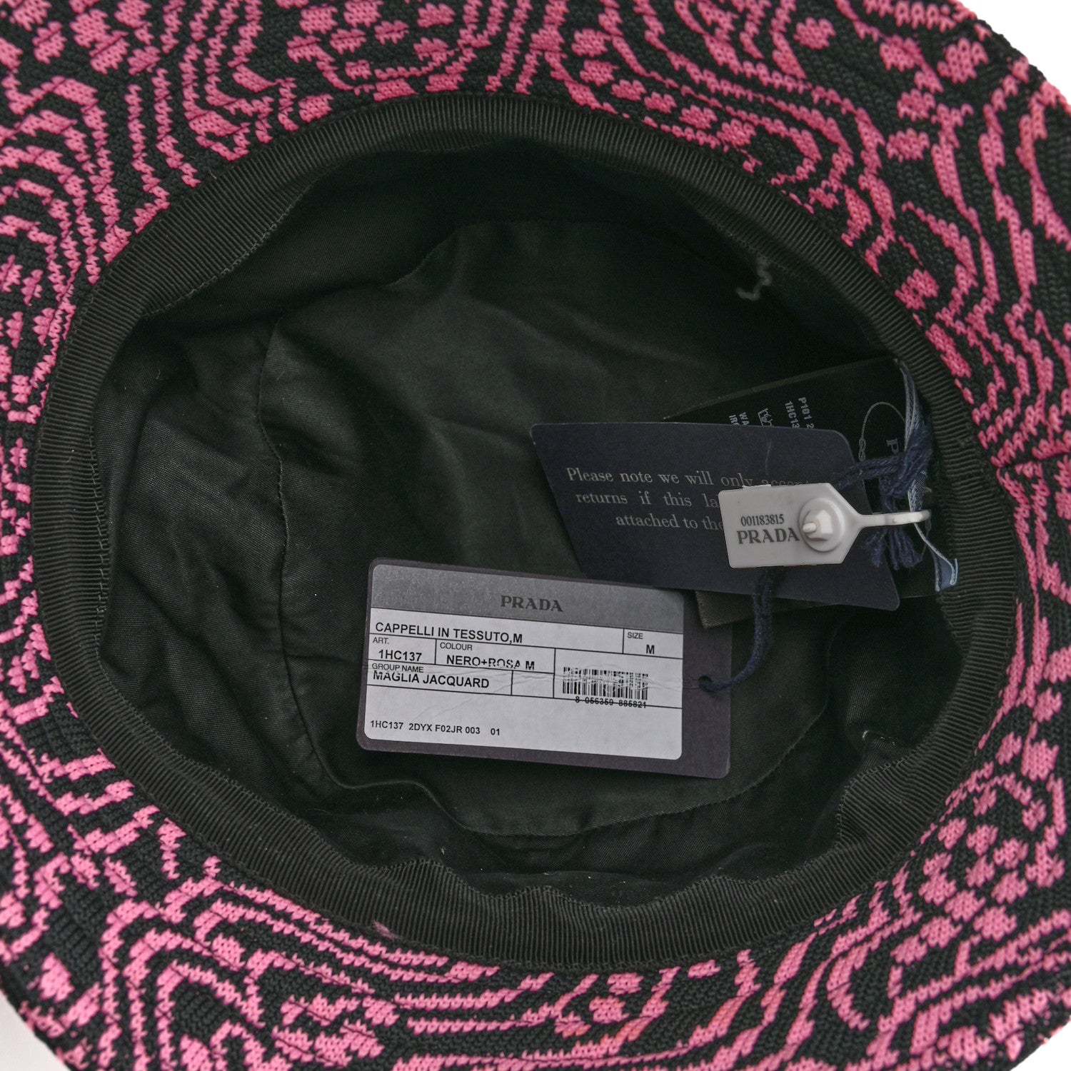Prada Maglia Jacquard Metal Triangle Logo Womens Bucket Hat M Black Rosa 7 of 8
