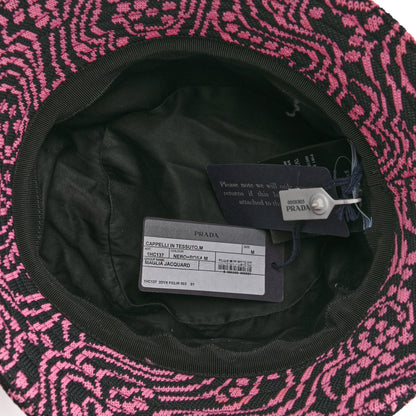 Prada Maglia Jacquard Metal Triangle Logo Womens Bucket Hat M Black Rosa 7 of 8