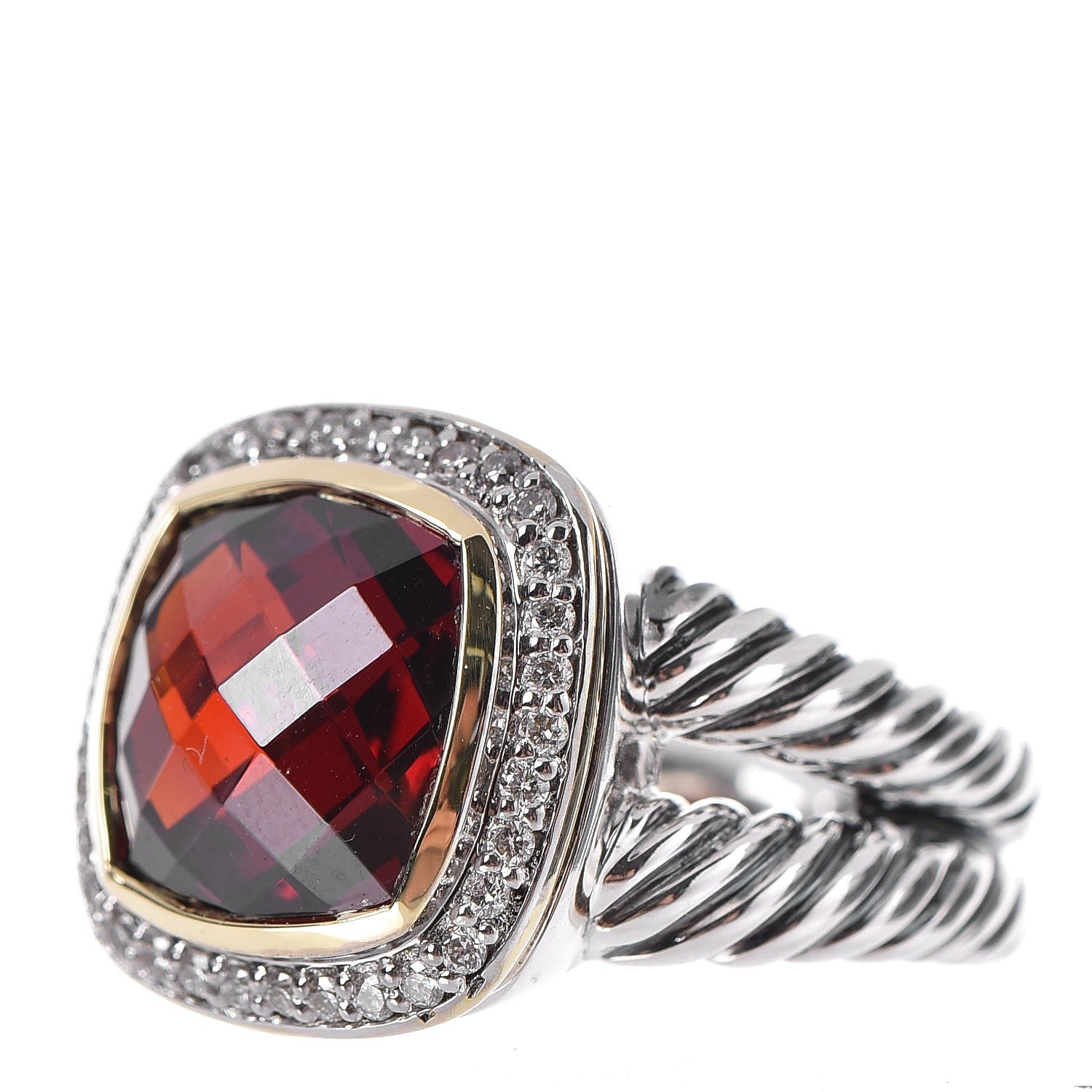 David Yurman Sterling Silver 18K Yellow Gold Diamond Garnet 11mm Albion Ring 54 6.5 4 of 5