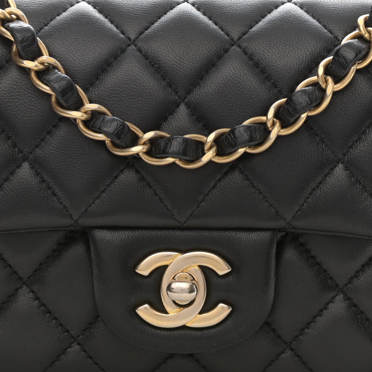 Lambskin Quilted Mini Rectangular Flap Black