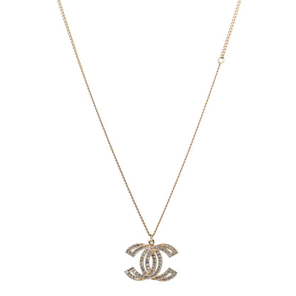 Chanel Metal Crystal Baguette CC Pendant Necklace Gold 1 of 3