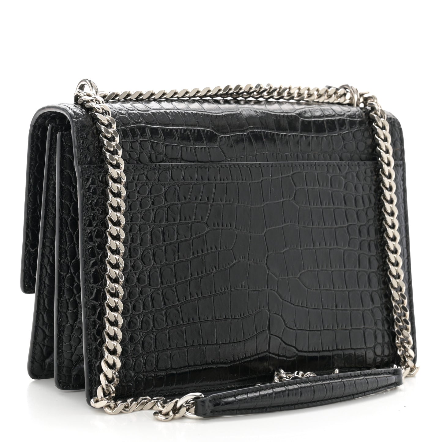 Calfskin Crocodile Embossed Medium Monogram Sunset Black