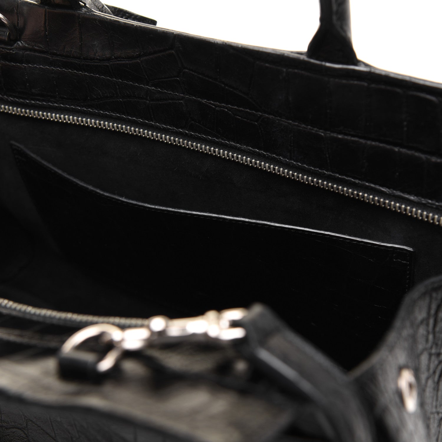 Saint Laurent Calfskin Crocodile Embossed Small Cabas Rive Gauche Black 11 of 27