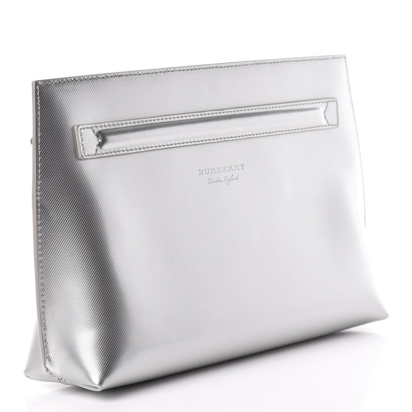 Metallic Trench Calfskin Medium Zip Lock Pouch Silver