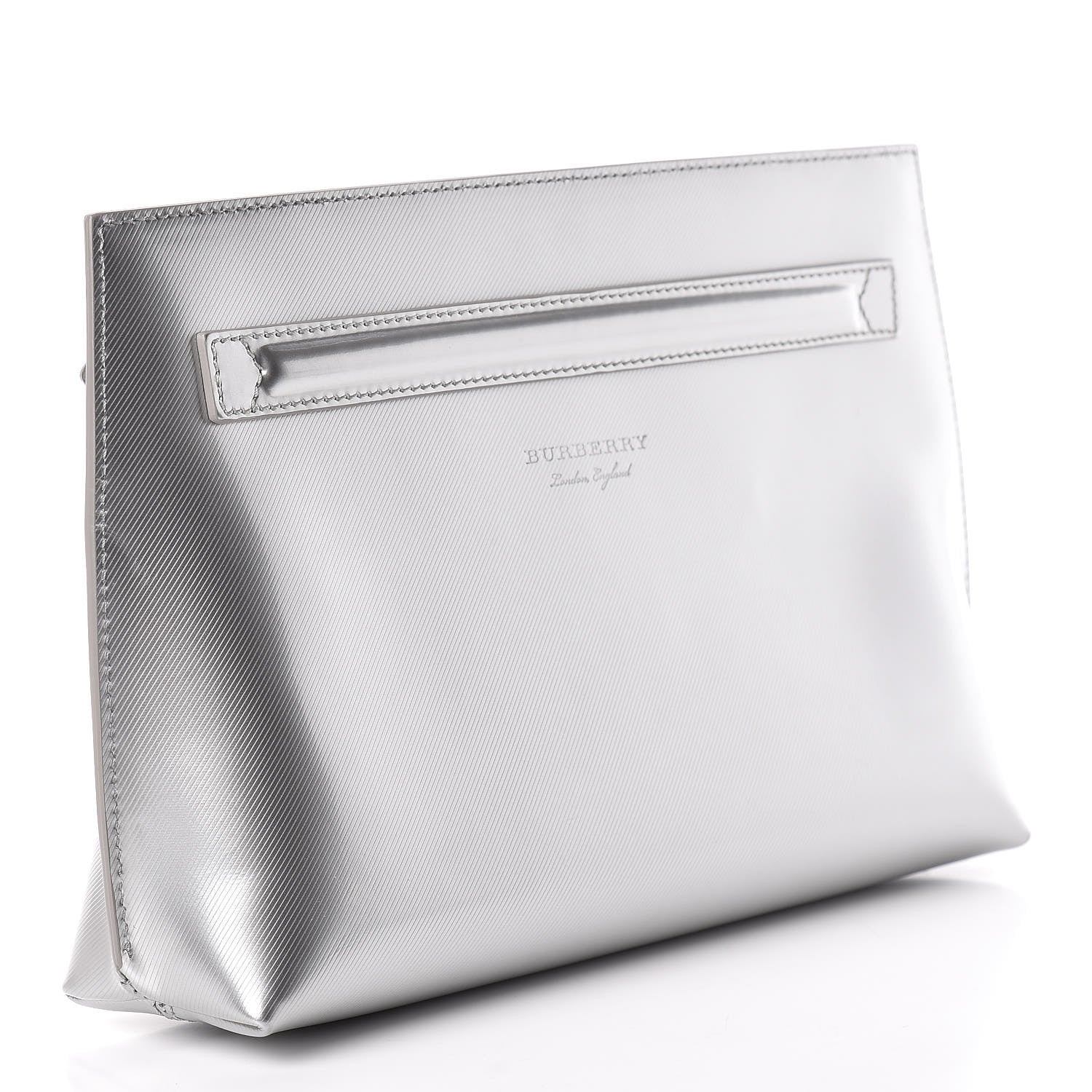 Burberry Metallic Trench Calfskin Medium Zip Lock Pouch Silver 3 of 11