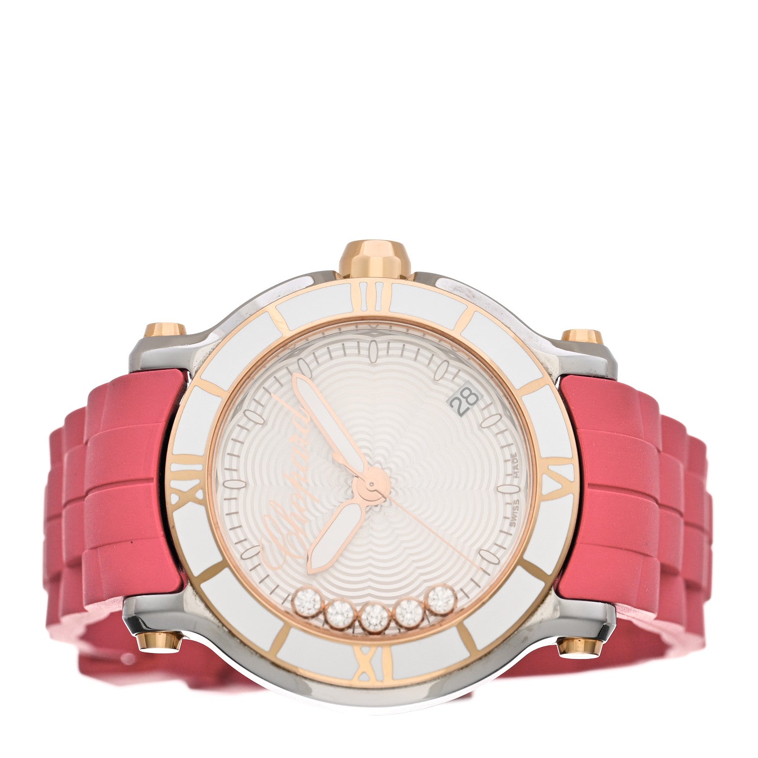 Chopard Stainless Steel 18K Rose Gold Rubber 5 Diamond 36mm Happy Sport Guilloche Quartz Watch 2 of 5