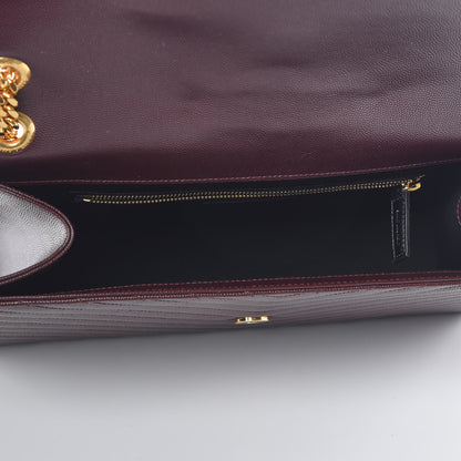 Saint Laurent Grain De Poudre Matelasse Chevron Large Monogram Satchel Rouge Legion 5 of 11