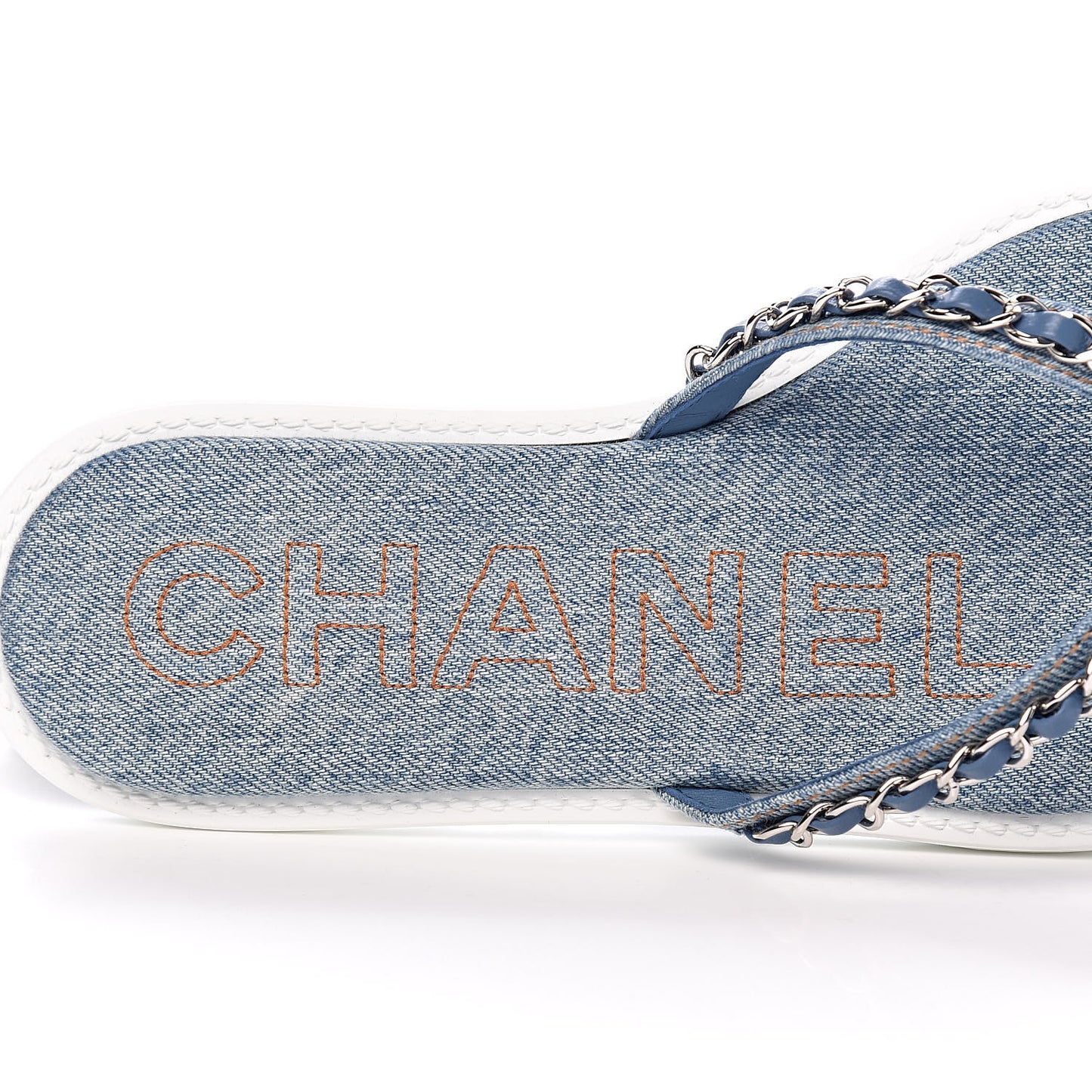 Denim CC Chain Thong Sandals 37 Blue