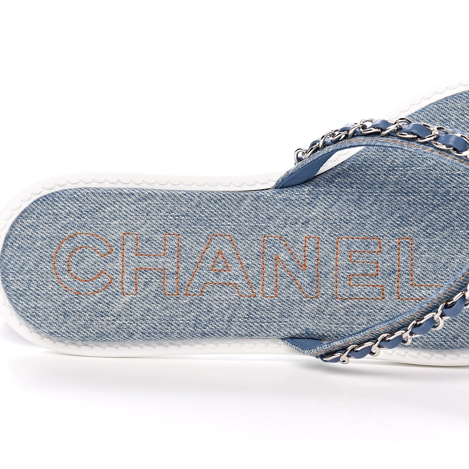 Chanel Denim CC Chain Thong Sandals 37 Blue 6 of 10