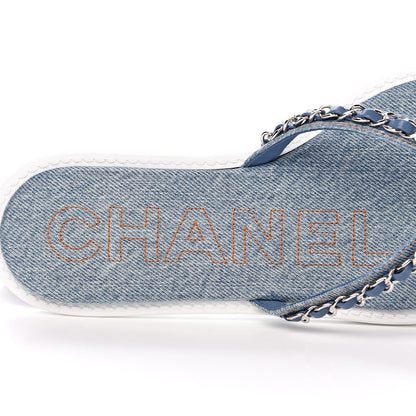 Chanel Denim CC Chain Thong Sandals 37 Blue 6 of 10