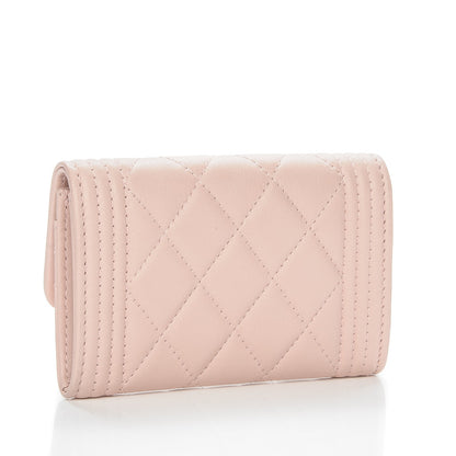 Chanel Lambskin Quilted Boy Card Holder Wallet Light Pink 3 of 8