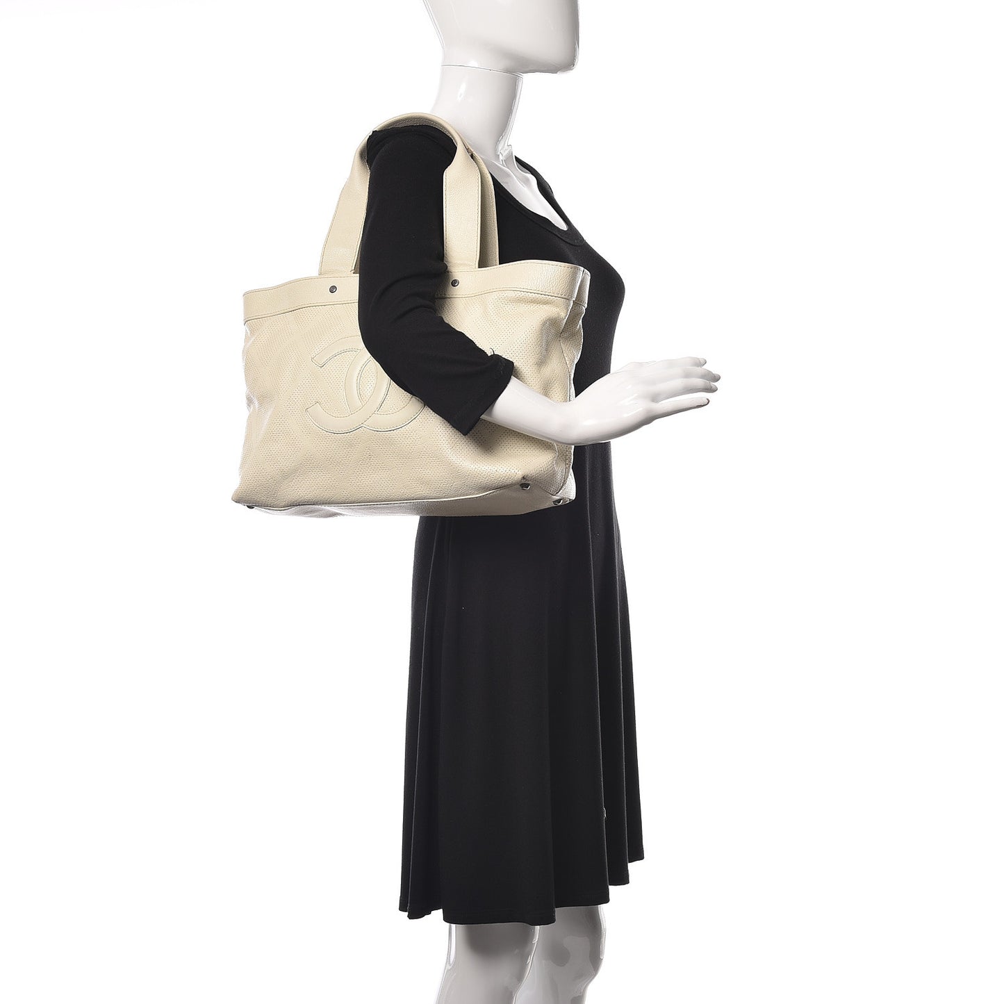 Goatskin Perforated Large CC Tote White
