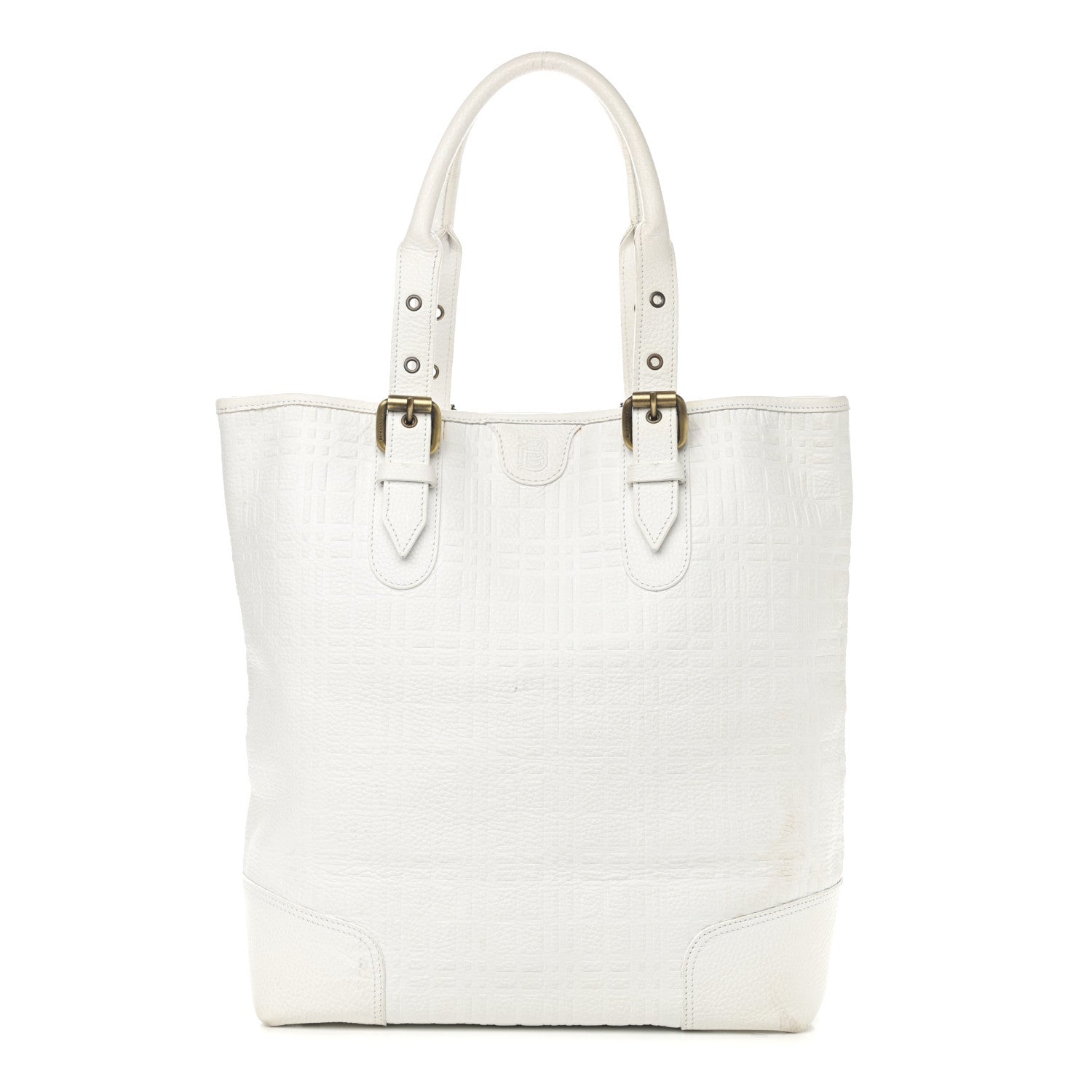 Burberry Signature Grain Calfskin Check Embossed Tote White 1 of 19