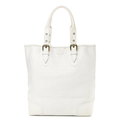 Burberry Signature Grain Calfskin Check Embossed Tote White 1 of 19