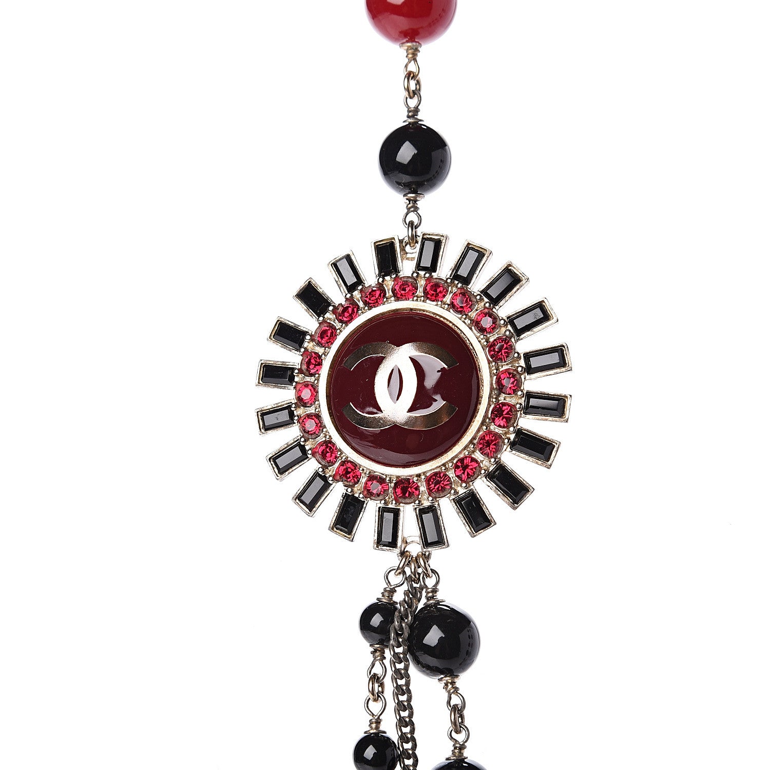 Chanel Resin Beaded CC Multi Strand Long Necklace Gold Black Dark Red 3 of 6