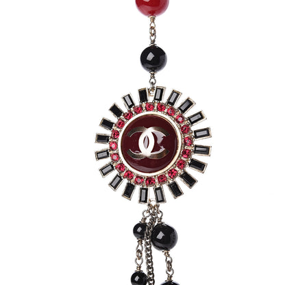 Chanel Resin Beaded CC Multi Strand Long Necklace Gold Black Dark Red 3 of 6