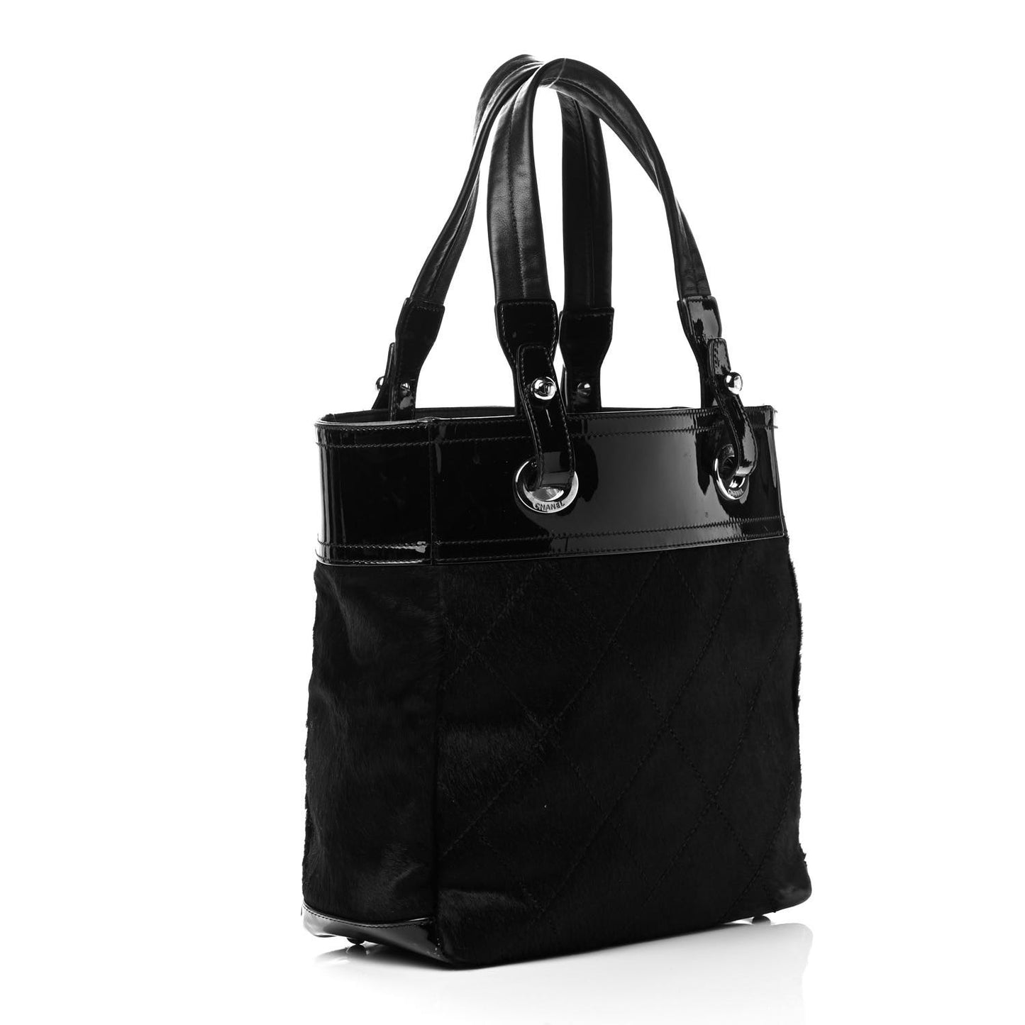 Patent Pony Hair Quilted Small Paris Biarritz Tote Black