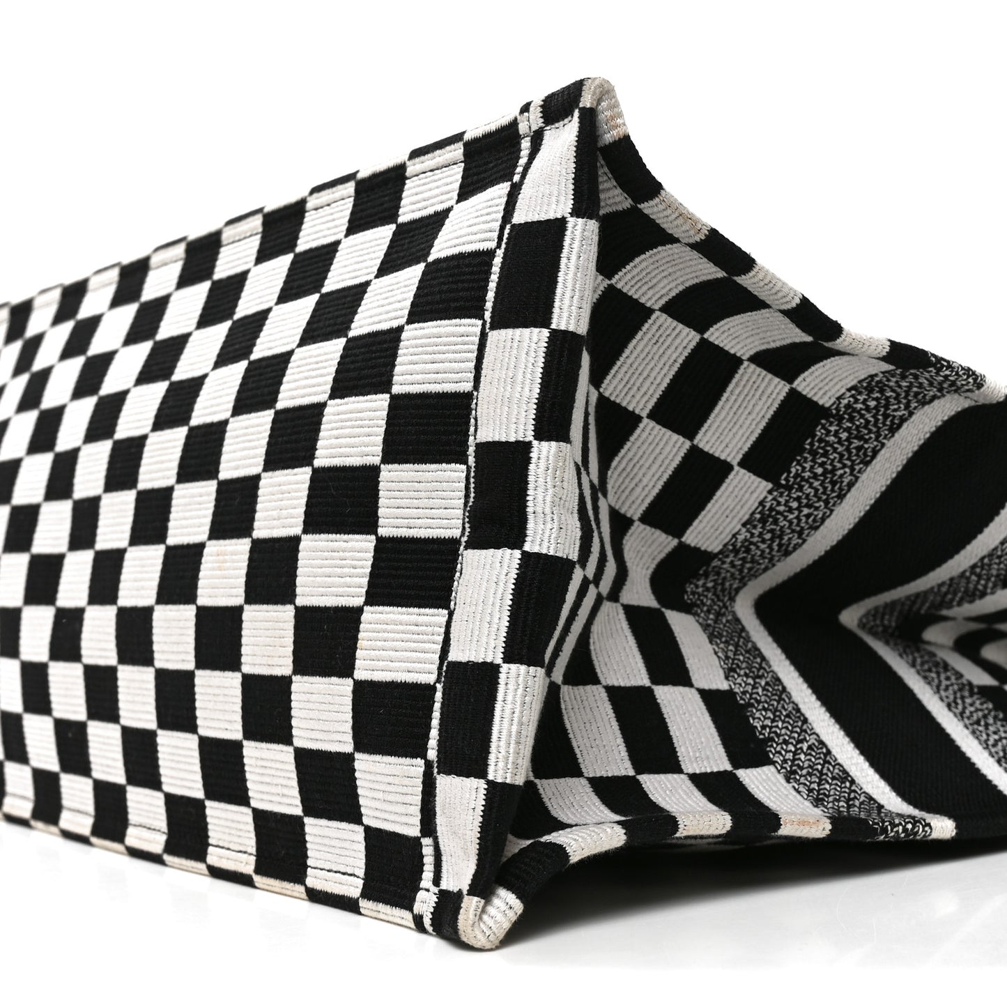 Canvas Embroidered Checkered Book Tote Black White