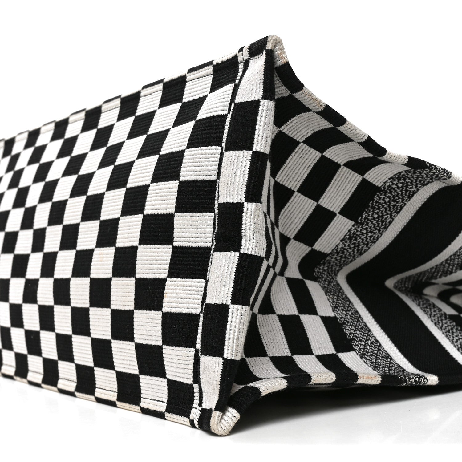 Christian Dior Canvas Embroidered Checkered Book Tote Black White 10 of 11
