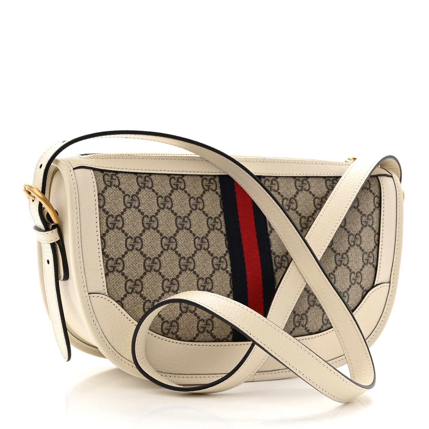 GG Supreme Monogram Web Large Ophidia Shoulder Bag Beige Ebony Mystic White