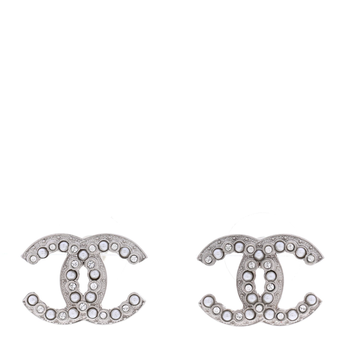Crystal Pearl CC Earrings Silver