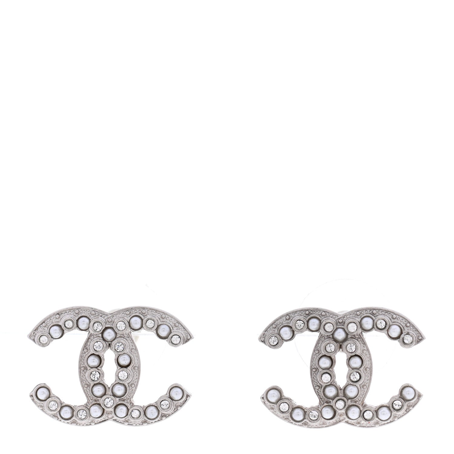 Chanel Crystal Pearl CC Earrings Silver 1 of 4